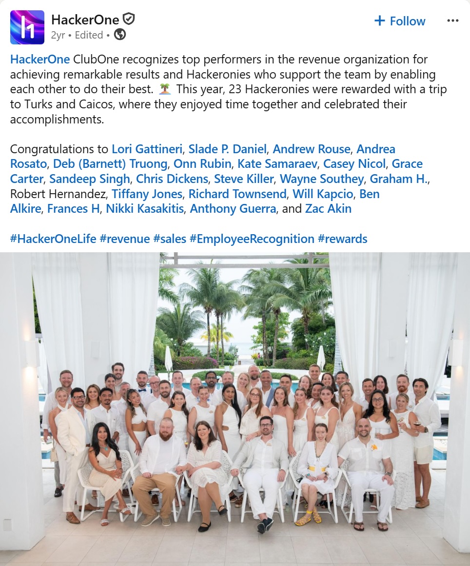 hackerone sales stars trip to turks and caicos